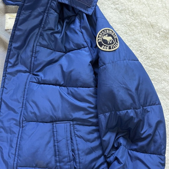 Abercrombie Kids Sz XL Blue Zip Puffer Jacket Coat Faux Fur Lined Hooded - Picture 7 of 12